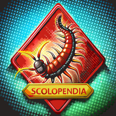 Colorful graphic illustration of a beetle in a triangular warning sign  