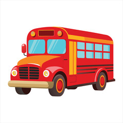 Cartoon Red School Bus Illustration: Vehicle for Children and Transportation

