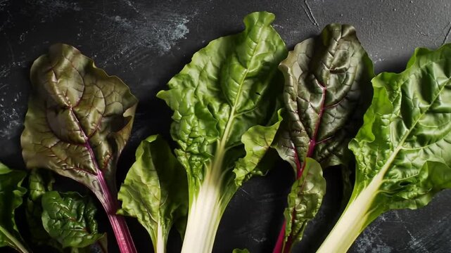 Fresh Swiss Chard On Dark Rustic Background For Culinary Arts