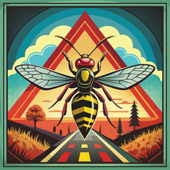 Stylized illustration with bright colors and geometric background, beware of the OS-the icon is designed to ensure safety