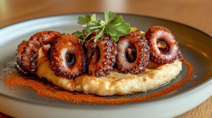 Grilled octopus on creamy pur?e