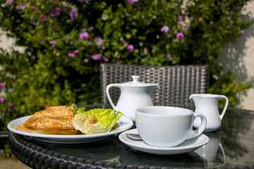 breakfast with coffee and croissant