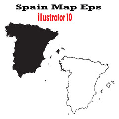 spain map eps vector – solid black silhouette and outline version compatible with adobe illustrator 10 for design