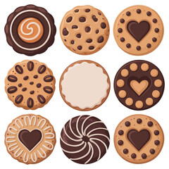 Cookies chocolate vanilla set vector isolated white background