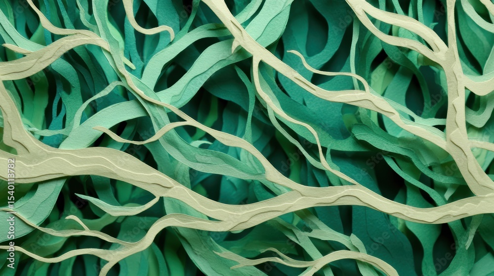 Poster Intricate Paper-Cut Layers Showcase Intertwined Nerves in Abstract Shapes, Creating a Vivid Artistic Representation of Complexity