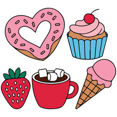 Sweet stickers hand drawn set vector isolated white background