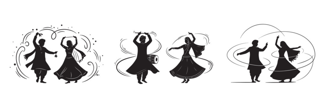 Garba Dance Silhouette Vector Illustration for Navratri Festival Celebration