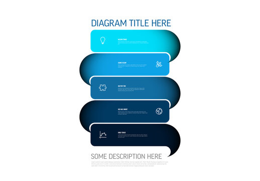 Vertical 5 Steps Blue Infographic Diagram Template with Icons