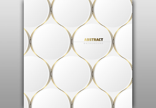 Abstract background with white circular shapes and golden lines pattern