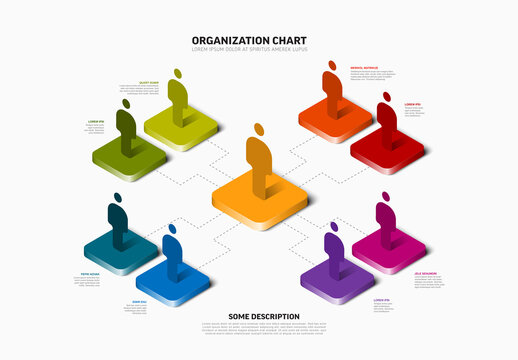 Isometric Organization Chart Showing Business Hierarchy and Team Structure