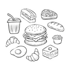 Detailed Fast Food Line Art Circle - Vector Illustration