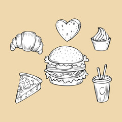 Sweet Snacks Drink Outline Collection - Vector Illustration
