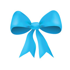 Blue gift bow, flat ribbons isolated on white background. Ribbon banner vector illustration. Holiday lace.