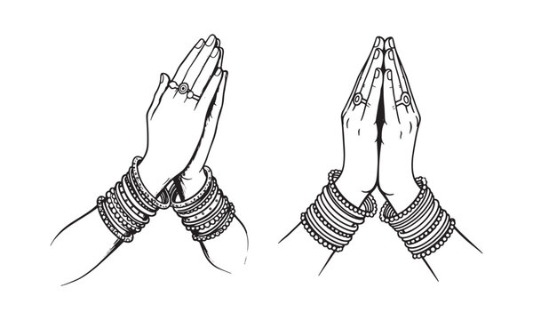 Folded Hands Silhouette Vector Illustration for Prayer and Greeting Design. Namaskaram or Namaste greeting hand icon.
