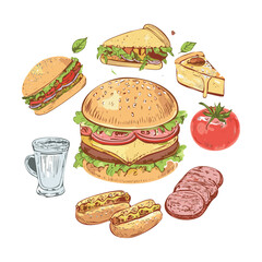 Gourmet Fast Food Delicious Meal Selection - Vector Illustration