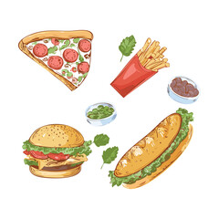 Fast Food Combo Meal Drink Snack - Vector Illustration