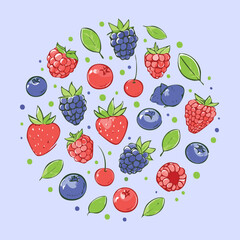 Fresh Berry Mix Healthy Sweet Treat - Vector Illustration