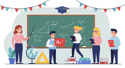 Illustration of a teacher and the smartest student