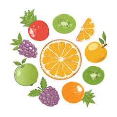 Colorful Fruit Mix Healthy Selection - Vector Illustration