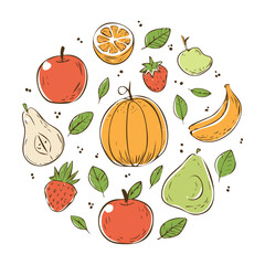 Fresh Fruit Mix Healthy Selection - Vector Illustration