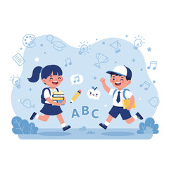 Fototapeta premium illustration of a kid students greeting each other