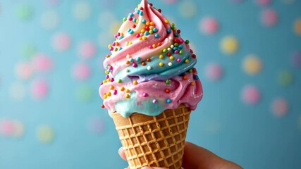 Colorful ice cream cone with sprinkles against a vibrant background - Powered by Adobe
