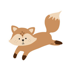 Forest animal fox jumping in cartoon style on white background