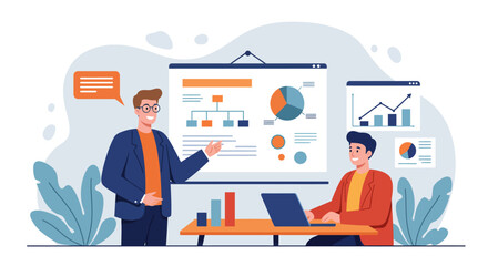 Vector illustration of a businessman presenting in front of his client