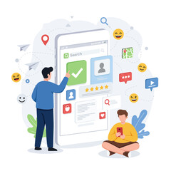 Vector illustration of a digital marketer using a smartphone