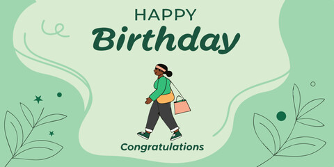 Happy Birthday, Date Of Birth, Congratulation royalty-free stock illustration in green background 