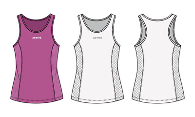 illustration of tank, sports wear.fashion flat sketch vector, cad, technical drawing, flat drawing, template, mockup. © Nessa Fashion Flats