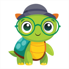 Cute Turtle with Hat and Glasses: Adorable Cartoon Character Illustration

