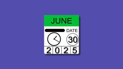 June 30 date 2025 illustration . calendar animation on a black background. and stunning 4k illustration .