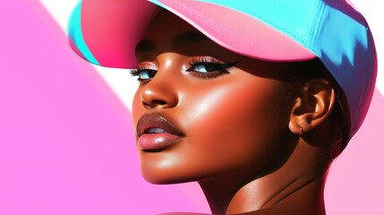 Fashion model showcases vibrant summer style against a colorful background in an artistic photo shoot