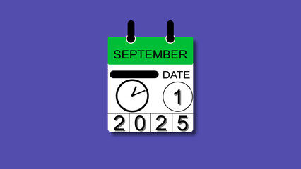 September 1 date 2025 illustration . calendar animation on a black background. and stunning 4k illustration .