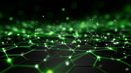 Fototapeta premium Futuristic green glowing network of interconnected points in a dynamic abstract design