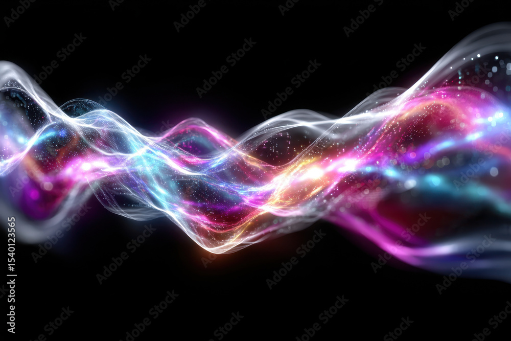 Poster colorful light waves create a dynamic display of motion and energy in a dark environment