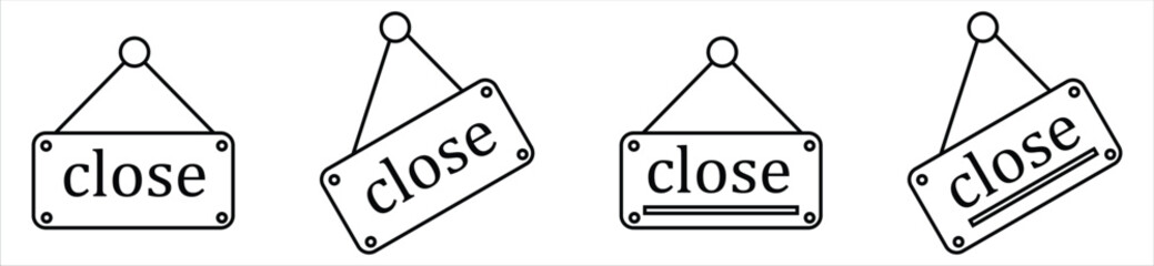 Closed Sign Icon Set – Hanging Doorplate with Close Text in Various Styles