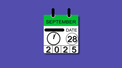 September 28 date 2025 illustration . calendar animation on a black background. and stunning 4k illustration .