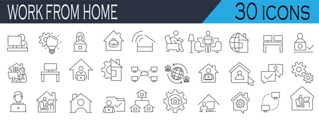 Work From Home Icons – Remote Office, Telecommuting, Digital Workspace, Online Job Symbols