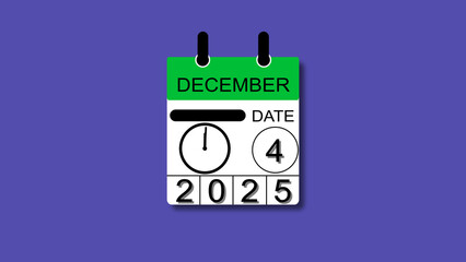 December 4 date 2025 illustration . calendar animation on a black background. and stunning 4k illustration .