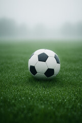 Fototapeta premium Moody Soccer Field Scene with Mist and Dew
