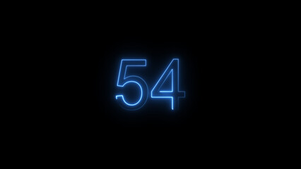 A glowing neon 54 number illustration . on a black background. and creating a illustration stunning 4k illustration .