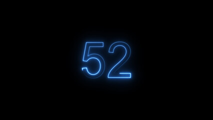 A glowing neon 52 number illustration . on a black background. and creating a illustration stunning 4k illustration .