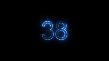 A glowing neon 38 number illustration . on a black background. and creating a illustration stunning 4k illustration .