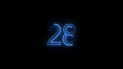 A glowing neon 28 number illustration . on a black background. and creating a illustration stunning 4k illustration .