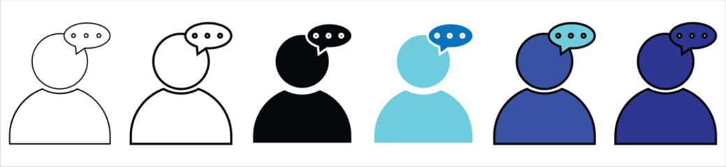 User Chat Icon Set – People with Speech Bubble in Outline, Solid, and Color Styles