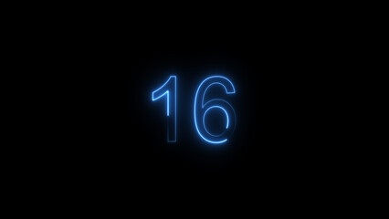A glowing neon 16 number illustration . on a black background. and creating a illustration stunning 4k illustration .