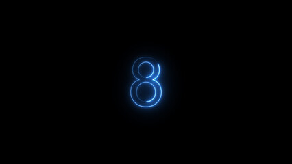 A glowing neon 8 number illustration . on a black background. and creating a illustration stunning 4k illustration .