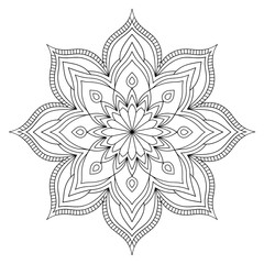 A black and white mandala illustration line art of a coloring page